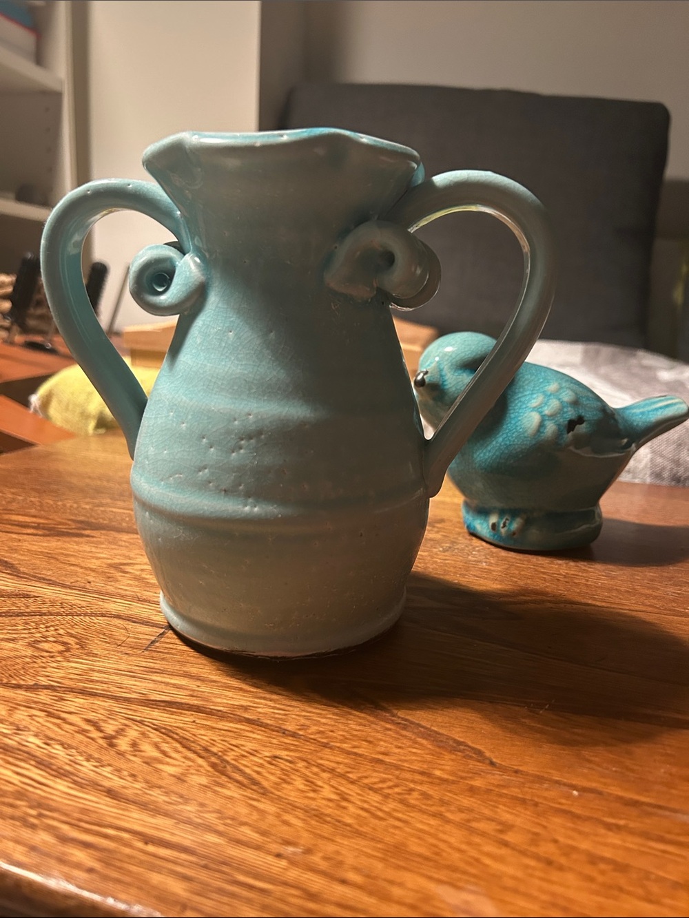 Turquoise Ceramic Double-Handled Vase - Home Art Accent